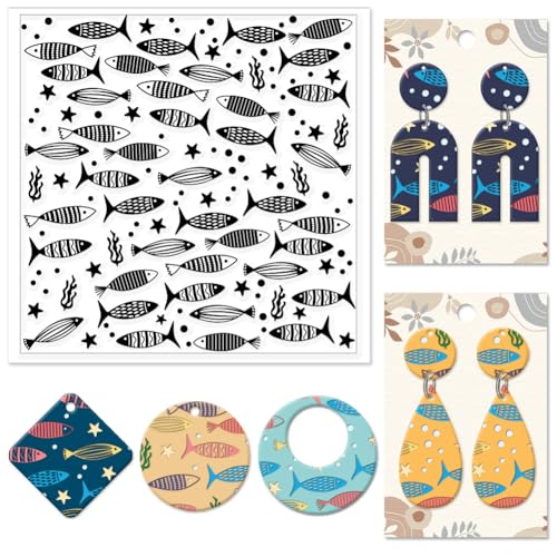 CHGCRAFT Cartoon Fish Polymer Clay Texture Sheets Seaweed Silicone Texture Stamp Clay Modeling Pattern Pad Texture Sheets for Polymer Clay Making Earrings Jewelry - style: Cartoon Fish