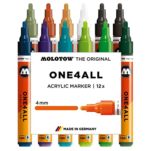 Molotow ONE4ALL Acrylic Paint Marker Set 2, 4mm, Assorted Colors, 12 Marker Set, 1 Set Each (200.164) - color: Assorted Colors, size: 12 Count (Pack of 1)