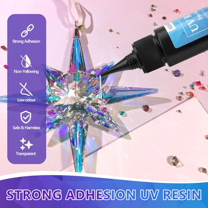 KISREL 50g UV Resin Kit with Light, Fast Curing & Bonding in Seconds, 50g UV Resin Kit with UV Flashlight for Welding，UV Glue for Bonding Jewelry, Plastic, Glass Repair (Transparent Objects)