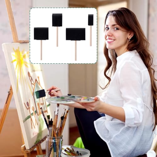 Pndeyo 4pcs 4 Sizes Foam Paint Brushes, Sponge Paintbrushes with Wooden Handle, 1" 2" 3" 4" Sponge Brushes for Painting Staining Varnishes DIY Craft Projects- Black