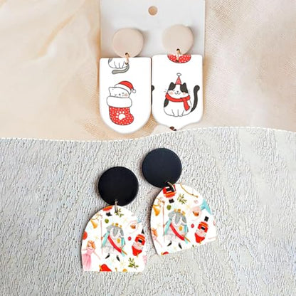 10 Pcs Christmas Polymer Clay Transfer Paper, Christmas Bells Red Berries, Princess Pattern 2 Design Water Soluble Transfer Sheets for Polymer Clay Earrings Jewelry Making DIY Projects 5.82X3.93 in