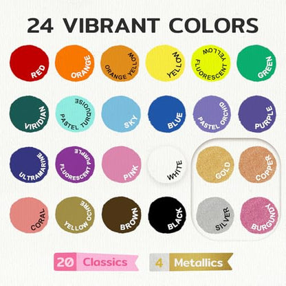 TMOL Fabric Paint Set - Permanent & Washer Safe, 24 Vibrant Colors, in Bottles (60ml/2oz), Non-Toxic Certified Fabric Paint with Brushes & Stencils, Textile Paint for Clothes, DIY Projects & Art - color: 24 colors