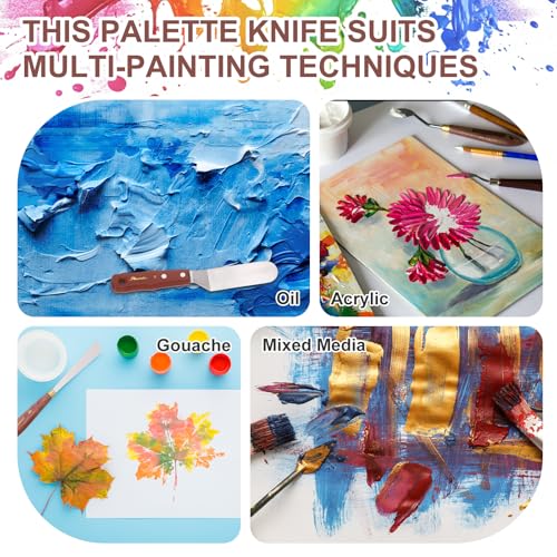 MECCANIXITY Pack of 1 Palette Knife No.21, 8.3" Long Palette Knives with Stainless Steel Flexible Spatula Pallet Knife and Wood Handle for Scraping, Mixing, Oil Acrylic Painting Canvas - style: No.21