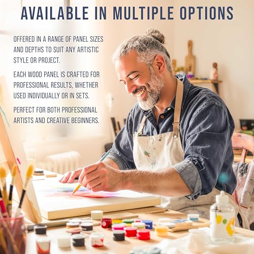 U.S. Art Supply 8" x 8" Unfinished Cradled Wood Panels for Painting, Gallery 1-1/2" Deep (4 Pack) - Artist Depth Wooden Wall Canvases - Mixed-Media Craft, Acrylic, Oil, Encaustic, Paint Pouring - size: 8" x 8", style: Square