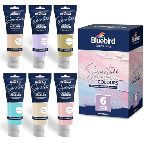 BLUEBIRD Signature Acrylic Paint Set, Pastel Colors, 6-Pack 2.5 Fl Oz each, Professional Acrylic Paints For Professionals, Adults, & Artists - color: Pastel