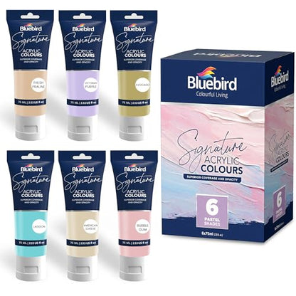 BLUEBIRD Signature Acrylic Paint Set, Pastel Colors, 6-Pack 2.5 Fl Oz each, Professional Acrylic Paints For Professionals, Adults, & Artists - color: Pastel