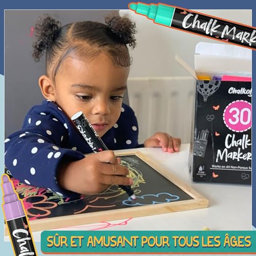 Chalkola Liquid Chalk Markers Erasable (30 Pack 6mm) Pastel + Neon Chalk Pens - Wet Wipe Washable Paint for Chalkboard Sign, Blackboards, Car Window, Glass, Bistro, Board, Mirror - 6mm Reversible Tip - style: Bold Tip - 6mm