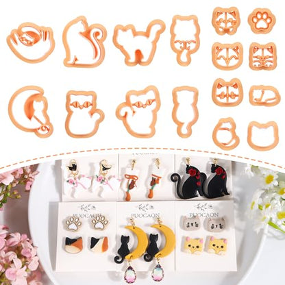 Puocaon Cats Polymer Clay Cutters - 16 Pcs Small Cat Stud Clay Cutters for Earrings, Hanging Cat Dangle Earrings Polymer Clay Cutters, Cute Kitten Gesture Clay Cutters