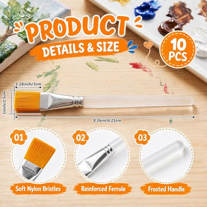 20 PCS Flat Paint Brushes, 1 Inch Acrylic Paint Brushes with Frosted Clear Acrylic Handles, Large Paint Brush Set for Acrylic, Oil, Watercolor, Gouache, Body Painting, Crafts, Rock Painting