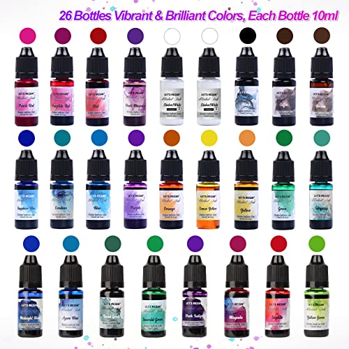 LET'S RESIN Concentrated Alcohol Ink Set, 26 Vibrant Colors (Each 0.35oz) | Alcohol-Based Resin Ink, Alcohol Paint Resin Dye for Resin Art, Tumblers, Resin Epoxy