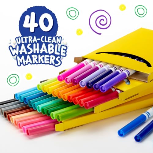 Crayola Ultra Clean Fine Line Washable Markers (40ct), School Supplies, Classroom Teacher Must Haves, Homeschool Essentials, Gifts for Kids, Ages 3, 4, 5 - size: 1 Count (Pack of 1), style: Fine Line Markers