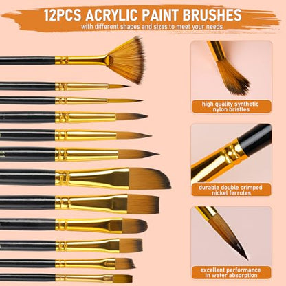 Nicpro 68PCS Acrylic Paint Canvas Set for Adults, Art Painting Supplies Kit with 24 Acrylic Paints,Table Easel,8 Canvas Panels,12 Brushes,Paper Pad,Cleaning Cup, Sponge, Palette for Beginner Artist - color: 24 colors
