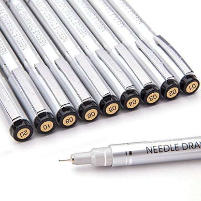 Precision Micro-Line Pens, Fineliner, Multiliner, Waterproof Archival ink, Artist Illustration, Anime, Sketching, Technical Drawing, Office Documents & Scrapbooking, Manga Pens Writing, 10/Set(Black)