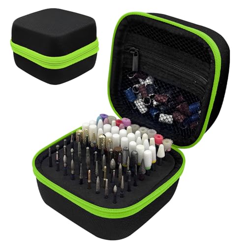 81 Holes Nail Drill Bit Holder, Nail Bits Display Organizer Container, Waterproof Portable Organizer Bag, Efile Nail Bits Professional Nail File Bits Manicure Tools, (Green) (ONLY CASE) - color: Green