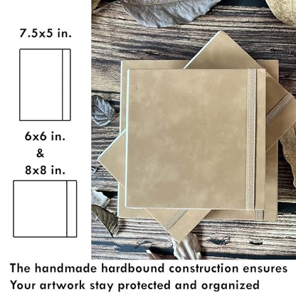 tumuarta Deckle Edge Paper Sketchbook, 92 LB, 150 GSM, 80 Sheets Mixed Media Paper, Acid Free, Handmade Journal Hardbound Sketch Book for Pencil, Ink, Markers, Acrylic and More (6" X 6") - size: 6" X 6"