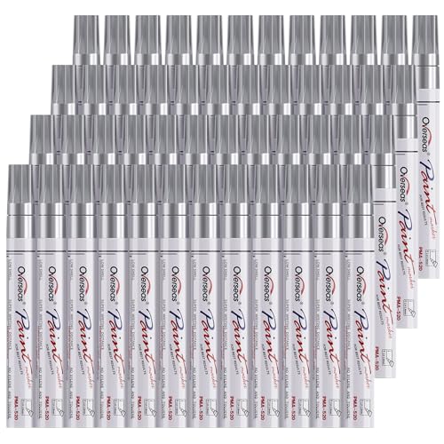 Overseas 48 Silver Paint Pens, Oil Based Permanent Markers Set - Quick Drying, Waterproof, Fade-Resistant, Medium Tip Paint Markers Bulk for Wood, Metal, Rock, Ceramic, Plastic, Canvas, Glass, Rubber - color: Silver