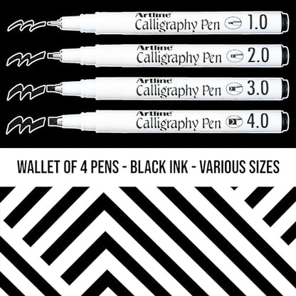 Artline EK-240W4 Calligraphy Pen - Assorted (Pack of 4), Black