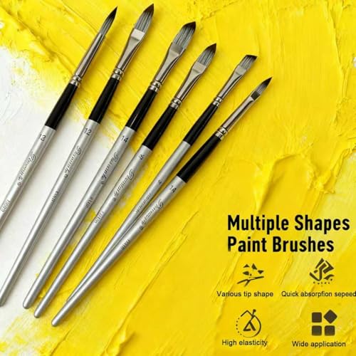 Acrylic Paint Brushes Set, 25pcs Professional Artist Series with Wide Flat, Filbert, Fan, Dagger, Cat Tongue, Round, Angle, Rigger for Oil, Acrylic, Face Painting（Color Blocking ） - color: Color Blocking