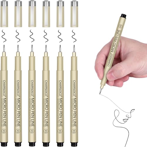 XS Micro Pen, 6 Pack Black Fine Point Pen with Waterproof Archival Ink, 1-2mm Fineliner Ink Pens for Artist Illustration, Sketching, Anime, Manga, Technical Drawing and Scrapbooking-XS - color: Black, style: 【XS】