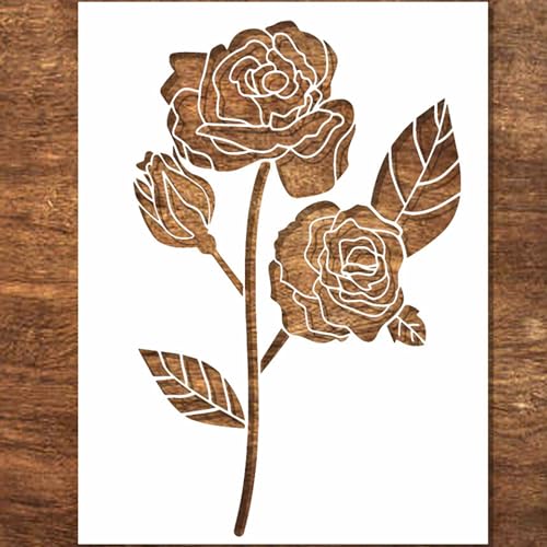 Large Rose Stencil - Flower Stencils for Painting on Wood, Canvas, Paper, Fabric, Wall, Furniture - Stencils for Crafts Reusable for Art & Pattern Template - Floral Stencil (12x15 inch) - style: Rose 12x15 Inch