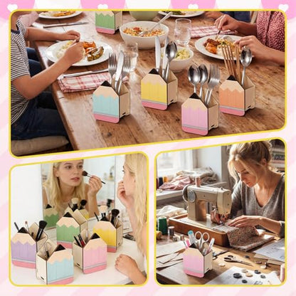 Zhehao 6pcs Pastel Pencil Shaped Pen Holders for Desk Back to School Wooden Pen Storage Organizer, Cute Desktop Pencil Cups, Stationery Pot Bulk for Back to School Teacher Classroom Office Supplies - style: Pencil