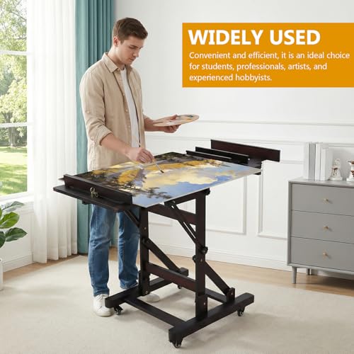 Large Studio Painting Easel Solid Beech Wood Painting Stand Adjustable Floor H-Frame Art Easel for Adults Artists Hold Canvas Up to 78.7in High