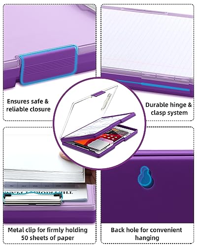 Clearview Clipboard with 2 Storage, Dry Erase 8.5x11 Heavy Duty ClipBoards - High Capacity Coaches Clip Board with Pen Holder - Side Opening Plastic Nursing Clip Case (Dark Purple) - color: Dark Purple