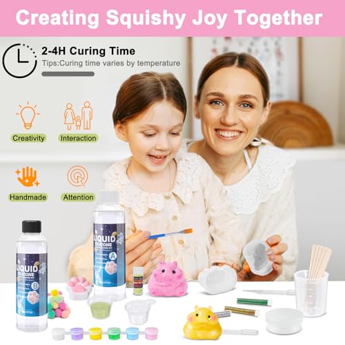 Taba Squishies Kit – 18oz 1:1 AB Liquid Silicone DIY Set with Paw, Cat, Cheese & Hamster Molds, Flocking Powder, Mixing Tools, Bubble-Free Texture – Make Your Own Squishies for Stress Relief & Fun