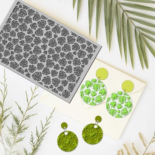Palm Leaves Polymer Clay Texture Mat - Summer Holiday Vide Rudder Texture Sheet for Polymer Clay Jewelry Making, Earring Charms, DIY Craft Supplies - style: Palm leaves 2