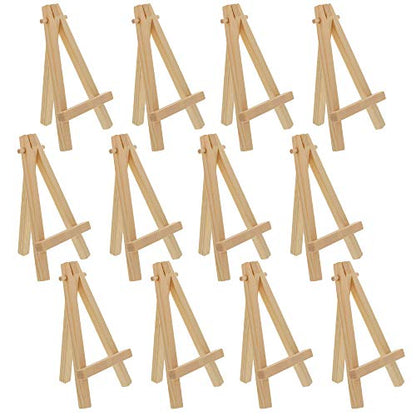 U.S. Art Supply 5" Mini Easel (12 Pack) - Natural Wooden A-Frame Tabletop Display Stand, Mini Easel Stand - Small Easels for Display, Small Canvases, Crafts, Business Cards, Signs, Photos, Gifts