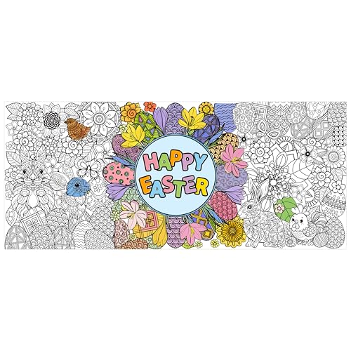 Jumbo Easter Mandala Coloring Poster - Easter Egg Bunny Flower DIY Drawing Color-in Paper Blank Art Banner 55.1 x 23.6 Inch Wall Decor, Home Classroom Activity for Kids Spring Party Supplies - style: Easter