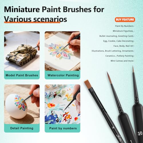 Kolinsky Sable Miniature Paint Brushes-Golden Maple 3pcs Detail Paint Brushes Drybrush for Acrylic Watercolor, Small Fine Detail Paint Brush Set Use for Mini Paints,Paint by Number, Miniature Painting - color: Black+green