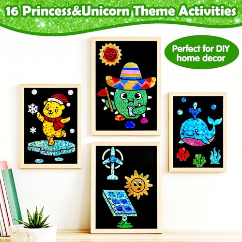 FUNNYB&G Foil Art Craft Kit for Kids 4-10 Years Old: Mess-Free & No-Glue, Create 16 Sparkly Going Green Pictures – Perfect Travel Toy & Birthday Gift for Kids (Going Green) - style: Going Green