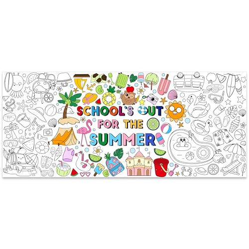 Jumbo End of the School Year Coloring Poster - School’s Out for the Summer DIY Drawing Color-in Paper Blank Art Banner 55.1 x 23.6 Inch Decor, Home Classroom Activity for Kids Party Supplies - style: End of the School Year