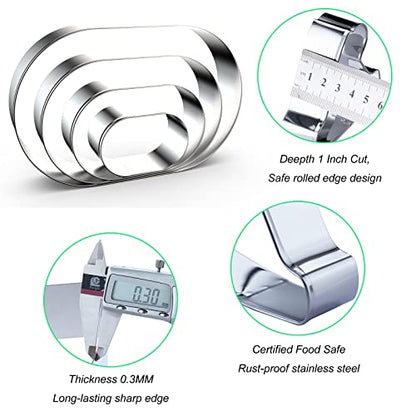 Pill Capsule Long Oval Cookie Cutters - 5 Inch, 4 Inch, 3 Inch, 2 Inch - Geometric Frame Plaque Cookie Cutter Set Fondant Biscuit Molds - Stainless Steel - color: Oval-Pill Capsule