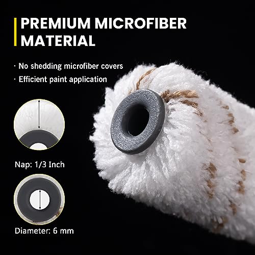 Mister Rui Microfiber Paint Roller Covers, 20 Pack 4 Inch Microfiber Roller Covers with Roller Frame, Mini Rollers for Painting, Small Roller Cover Use with All Paints and Stains