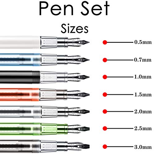 Calligraphy Set Fountain Pens 7 Different Size Nibs and 36 Assorted Ink Cartridges Kit for Calligraphy Lettering - Complete Easy Learning Set for Beginners F736