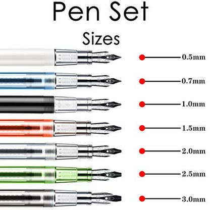 Calligraphy Set Fountain Pens 7 Different Size Nibs and 36 Assorted Ink Cartridges Kit for Calligraphy Lettering - Complete Easy Learning Set for Beginners F736
