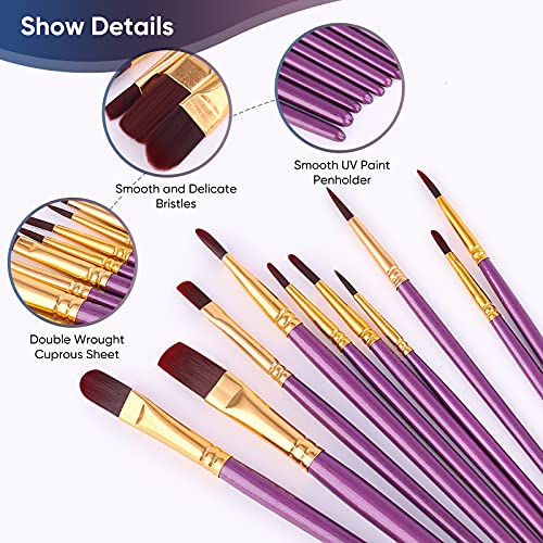 Paint Brushes Set, 20 Pcs Paint Brushes for Acrylic Painting, Oil Watercolor Acrylic Paint Brush, Artist Paintbrushes for Body Face Rock Canvas, Adult Drawing Arts Crafts Supplies, Purple - color: Purple