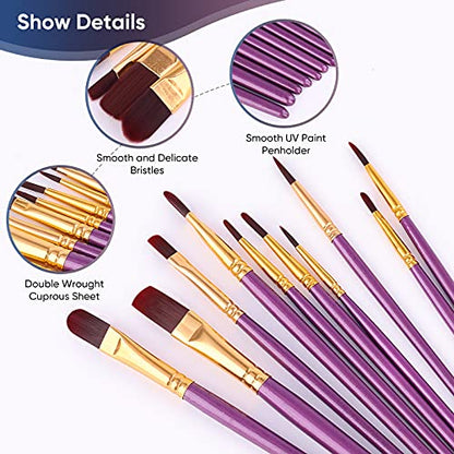 Paint Brushes Set, 20 Pcs Paint Brushes for Acrylic Painting, Oil Watercolor Acrylic Paint Brush, Artist Paintbrushes for Body Face Rock Canvas, Adult Drawing Arts Crafts Supplies, Purple - color: Purple