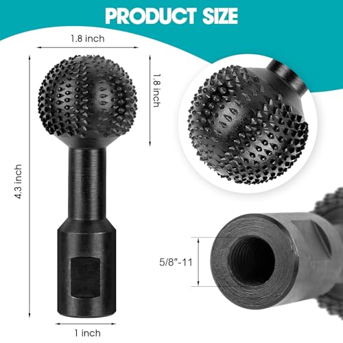 BLEKOO 2Pcs Sphere Rotary Burr with 5/8-11 Threads, Ball Gouge Wood Carving Tools, for 4 1/2 and 5 Inch Angle Grinder