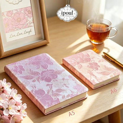Pink Sketchbook, Cute Sketch Notebook, Drawing Journal, A5, Blank Pages, Unlined Paper, Hardcover, Lay Flat, Pretty Sketchbook for Women, Peach Flowers - color: Flower Peach Blossom, style: Plain