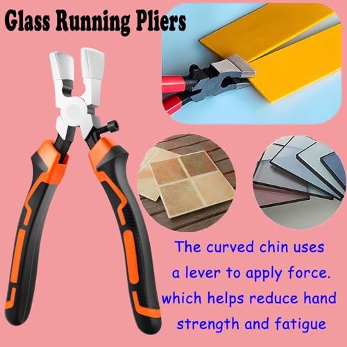 Glass Cutting Tool Kit with 8" Running Pliers with Curved Jaws, 6" Breaker Pliers, Glass Cutter 2-20mm, Replacement Blades, Screwdriver, Storage Bag for Stained Glass, Tiles, Mosaic - color: 10 PCS