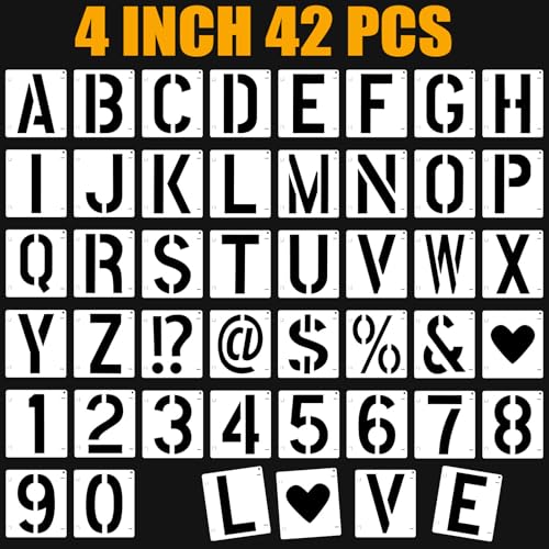 42 PCS Letter Stencils for Painting, Spray Paint Stencil, Alphabet Stencils for Crafts Reusable on Wood, Wall, Rock, Fabric, Sign, School DIY Art Projects （4 Inch - size: 4 Inch