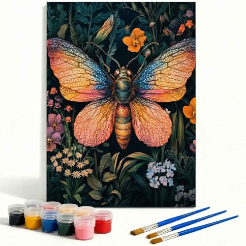 Amphol Paint by Numbers Kit for Adults - 16x20 In Moth DIY Paint by Numbers Kit for Beginners, Oil Painting Kit on Unframed Canvas Art for Home Wall Decor, Stress Relief with Acrylic Paint & 3 Brushes - color: Vintage Moth