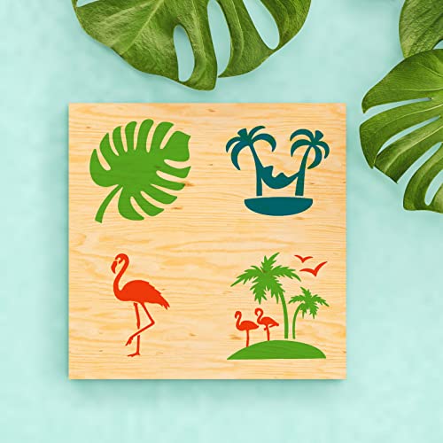 80 Pieces 3 x 3 Inch Summer Hawaii Themed Reusable Plastic Art Craft Kits for DIY Painting Art Projects Wood Wall Floor Fabric Furniture Tile Holiday Stencils Decorations Beach Stencils Craft Kits - style: Summer
