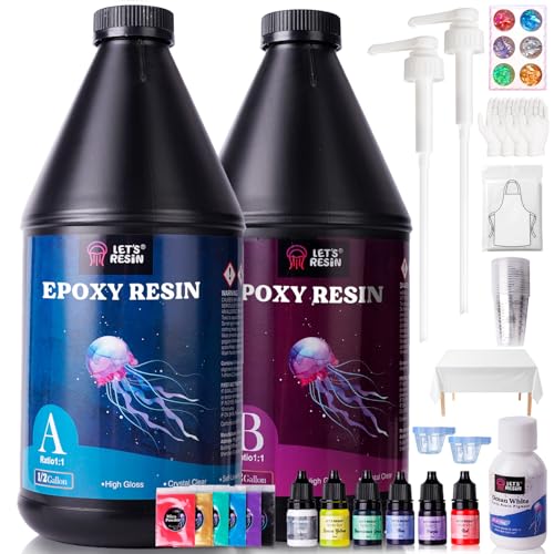 LET'S RESIN 1 Gallon Epoxy Resin Kit with Color Pigment | Crystal Clear & No Bubble Epoxy Kit, Not Yellowing & Low Odor Casting Resin for Art, Craft, Jewelry, River Table - size: 1gallon