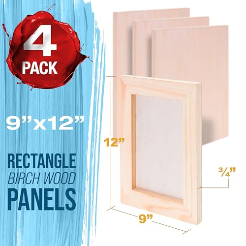 U.S. Art Supply 09" x 12" Unfinished Cradled Wood Panels for Painting, Studio 3/4" Deep (4 Pack) - Artist Depth Birch Wooden Wall Canvases - Mixed-Media Craft, Acrylic, Oil, Encaustic, Paint Pouring - size: 9" x 12"