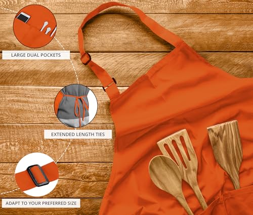 Utopia Kitchen 10 Pack Bib Apron Adjustable with 2 Pockets, Water and Oil Resistant, Cooking Kitchen Chef Apron for Women Men - color: Orange