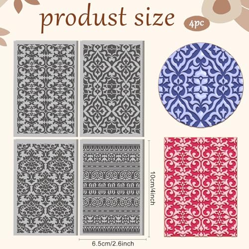 4 Pcs Retro Pattern Polymer Clay Texture Sheet Rubber Clay Texture Mat for Polymer Clays Making Earrings Jewelry DIY Crafts, 4 × 2.5 Inch - color: Retro Pattern